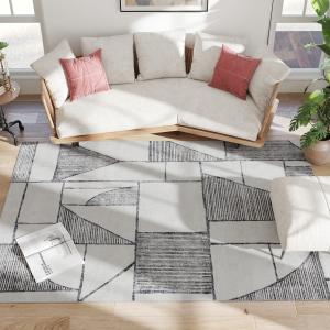 HOMCOM Rutschfester Moderner Teppich mit Geometrischen Lini…