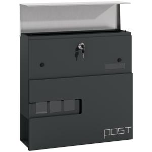 HOMCOM Briefkasten Wandbriefkasten aus Stahl mit Sichtfenst…