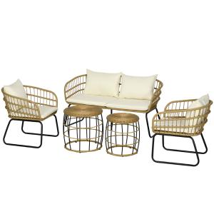 Outsunny 5 tlg Rattan Gartenmöbel-Set mit Kissen, 2 Couchti…