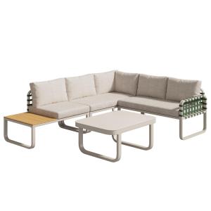 Garten Lounge Set 4-5 Sitzer, Grünes Leder Rattan Gartenmöb…