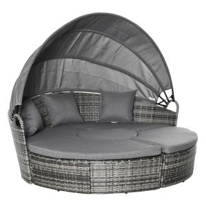 Outsunny Sonneninsel Rattan Loungegruppe mit Sonnendach und…