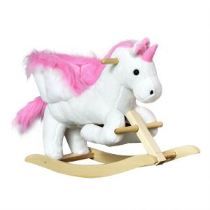 HOMCOM Schaukelpferd  Schaukeltier für Kinder, Rosa Weiß, 6…