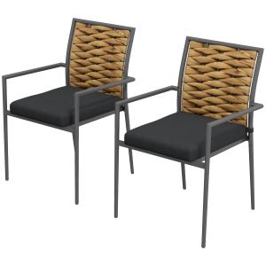 Outsunny 2er-Set Rattan Gartenstuhl, Gartensessel Set mit K…