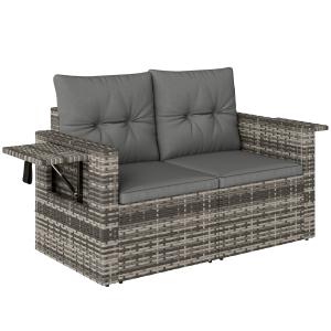 Gartensofa 2-Sitzer Rattansofa mit Kissen Klappbar Seitenta…
