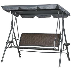 Outsunny Gartenliege 3 Sitzer mit verstellbarem Dach, Geträ…