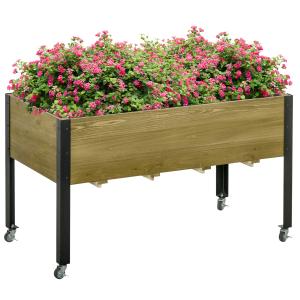 Outsunny Hochbeet mit Rädern mobiler Pflanztisch Blumenkast…