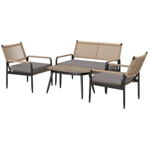 Outsunny Gartenmöbel Set aus Polyrattan Lounge-Set mit 2er…