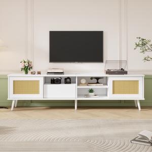 Weißer Rattan-TV-Ständer, geeignet für 90-Zoll-Fernseher, r…