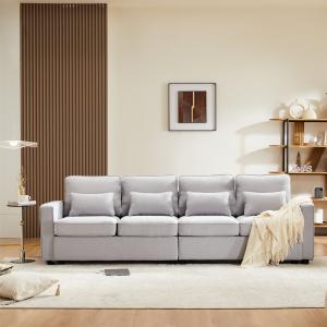 Modernes 4-Sitzer-Sofa aus Leinenstoff mit Taschen an den A…