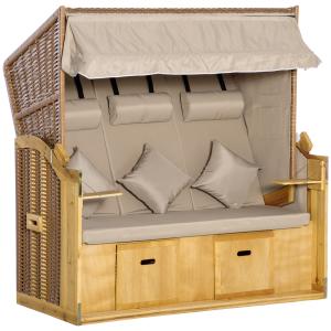 Outsunny Strandkorb 3-Sitzer Sonnenliege mit Dach und 2 Kla…