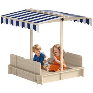 Outsunny Sandkasten mit Deckel, verstellbar, Sandkiste, Kin…