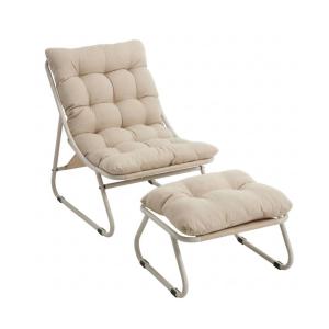 Outdoor-Lounge-Sessel mit Hocker, Polsterkissen, Sling-Gewe…