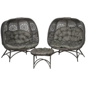 Outsunny 3tlg. Gartenstuhl-Set, Korbstuhl mit Faltbarem Sit…