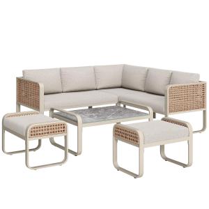 Garten-Lounge-Set für 6-7 Personen, Rattan-Möbel mit verzin…