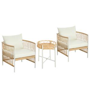 Outsunny 3er Set Rattan Gartenmöbel-Set mit 2 Gartenstühlen…