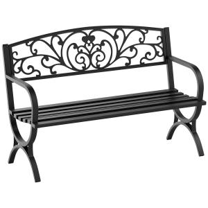 Outsunny Gartenbank Metall Sitzbank 2-Sitzer Schwarz 127x60…