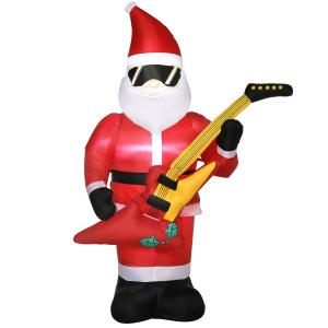 Outsunny 215 cm Aufblasbarer Weihnachtsmann mit E-Gitarre A…