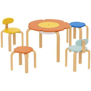 AIYAPLAY Kindertisch Holz mit 4 Stühlen 5-teilig Kindersitz…