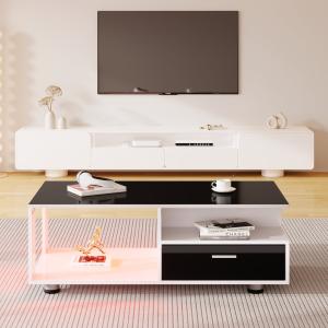 Moderner LED-Couchtisch mit Hochglanzplatte, App-gesteuerte…