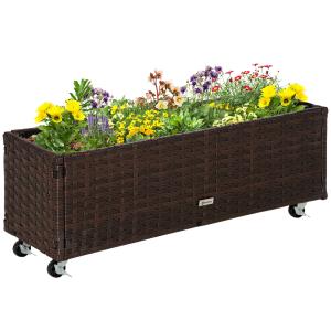Outsunny Hochbeet Pflanzkasten Poly Rattan mit Rollen 94,5…