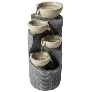 Outsunny Springbrunnen 5-stufig Gartenbrunnen mit LED Beleu…