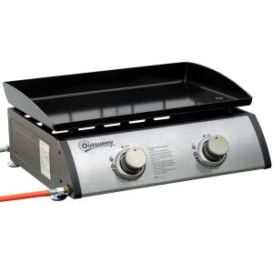 Outsunny Tischgrill Gasgrill BBQ mit 2 Brennern, Tischgasgr…