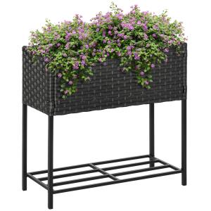 Outsunny Hochbeet Blumenkasten aus Poly Rattan mit Füßen un…