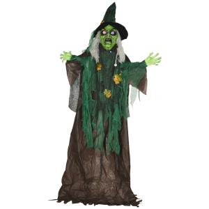 HOMCOM Halloween-Hexe 183cm Halloween Dekoration mit LED-Le…