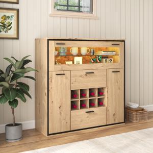 Eleganter Weinschrank mit LED-Beleuchtung, Glasregal und We…