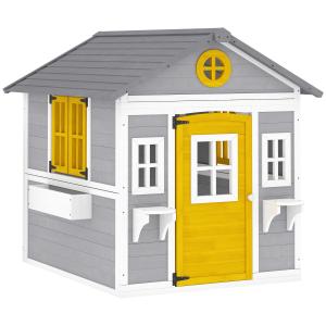 Outsunny Holz-Spielhaus für Kinder 3-8 Jahre, Gartenhaus mi…