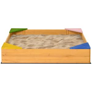 Outsunny Quadratischer Sandkasten aus Holz für Kinder mit 4…