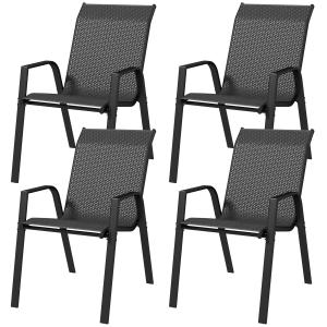 Outsunny Set mit 4 stapelbaren Gartenstühlen, Gartenstuhl m…