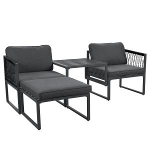 Gartenlounge-Set mit 2 Sesseln und 2 Hockern, Metallrahmen,…