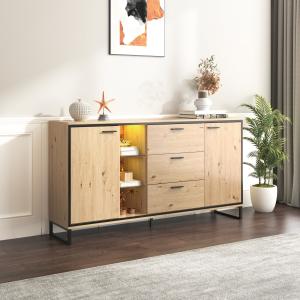 Modernes Sideboard mit 3 Schubladen und 2 Türen, mit LED-Be…