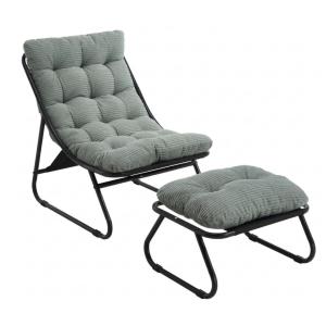 Outdoor-Lounge-Sessel mit Hocker, Polsterkissen, Sling-Gewe…