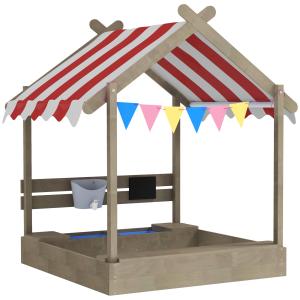 Outsunny Sandkasten mit Dach, Sandkiste aus Holz mit Sitzpl…