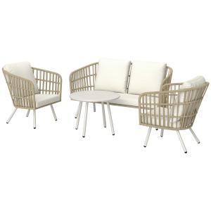 Outsunny Gartenmöbel Set aus Polyrattan Lounge-Set mit 2er…