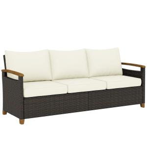 Outsunny Rattan Sofa mit Kissen, 3-Sitzer Gartensofa, Loung…