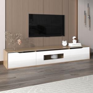 Hochglanz-TV-Schrank mit LED-Beleuchtung, Weiß und Holz, 4…