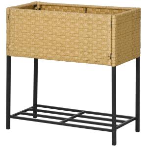 Outsunny Hochbeet Blumenkasten aus Poly Rattan mit Füßen un…
