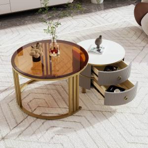 2-in-1 Couchtisch-Set mit Hochglanz- und Glasplatte, MDF un…