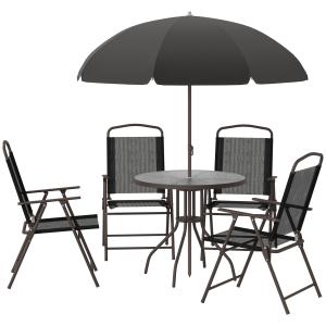 Outsunny Gartenmöbel-Set, 6-teilig - Runder Tisch   4 klapp…