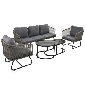5-teiliges Garten-Lounge-Set mit Seil, verstellbare Füße, g…