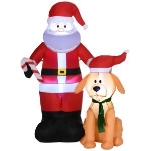 Outsunny 157 cm Aufblasbarer Weihnachtsmann mit Hund Selbst…