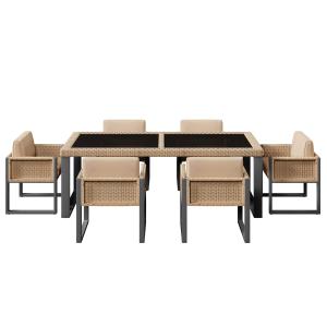 Rattan Tisch- und Stuhlset，mit 1 Tisch und 6 Stühle, Tischp…