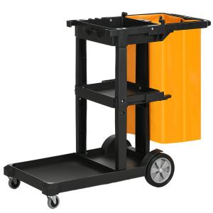 HOMCOM Professioneller Reinigungswagen mit 3 Regalen, Besen…