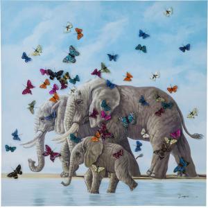 Bild Touched Elefants with Butterflies 120x120cm