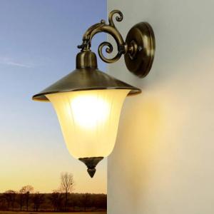 Außenlampe Wand aus Messing Antik mit Glasschirm