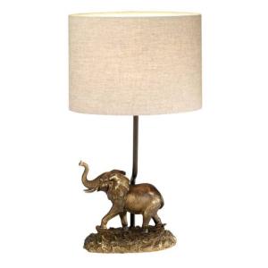 Tischlampe in Bronze antik Natur Elefant Resin Jute