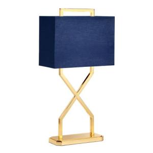 Tischlampe Stoffschirm in Blau Gold 68 cm hoch E27